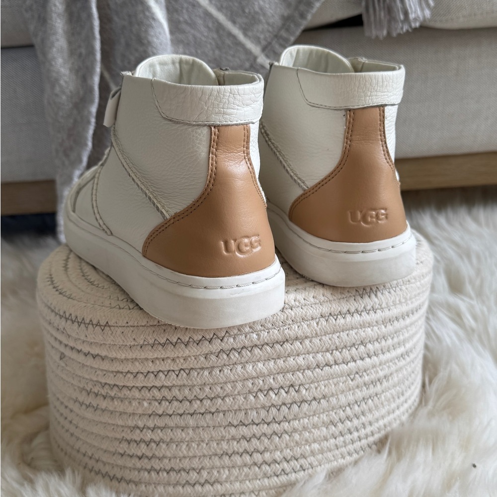 UGG White and Tan High-Top Sneakers - Picture 3 of 5